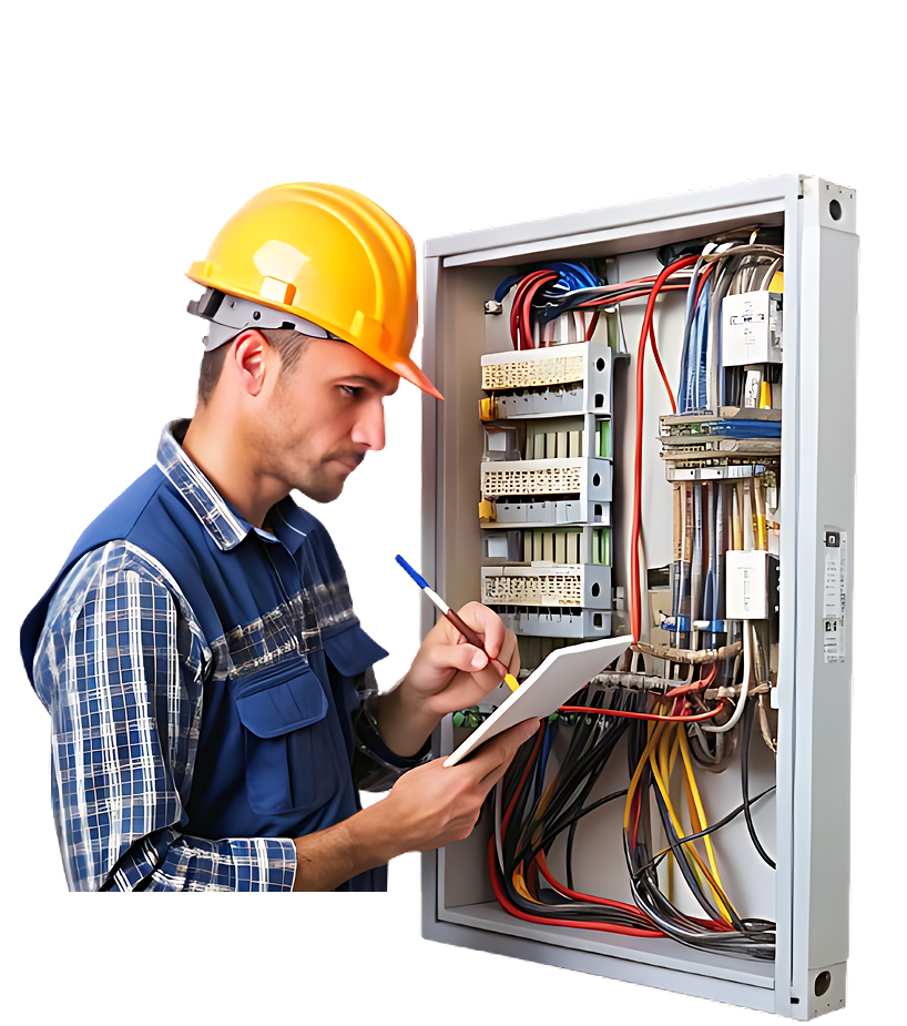 Electrical technician working on an electrical panel